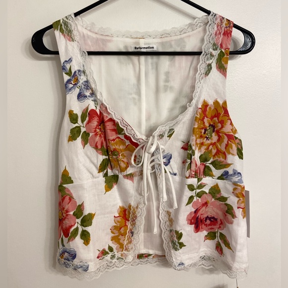 Reformation Rosalie Linen Top - Giverny - Picture 1 of 3